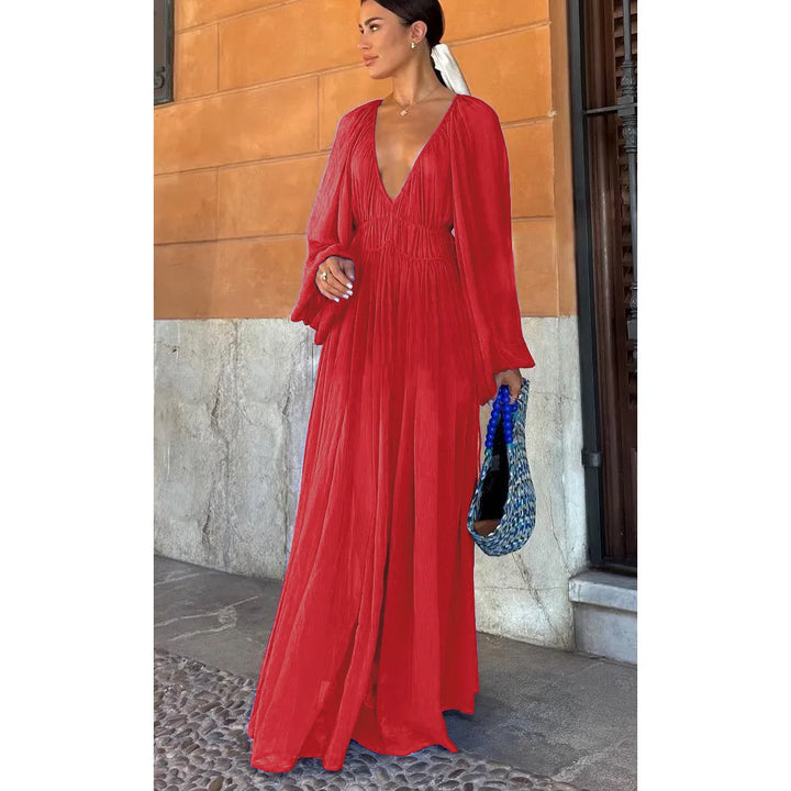 Elegante Maxi Jurk Met Vloeiende Rok Voor Feestelijke Avond-Zomer Jurken-Calora-Blauw-6 - 8 (S)-Calora