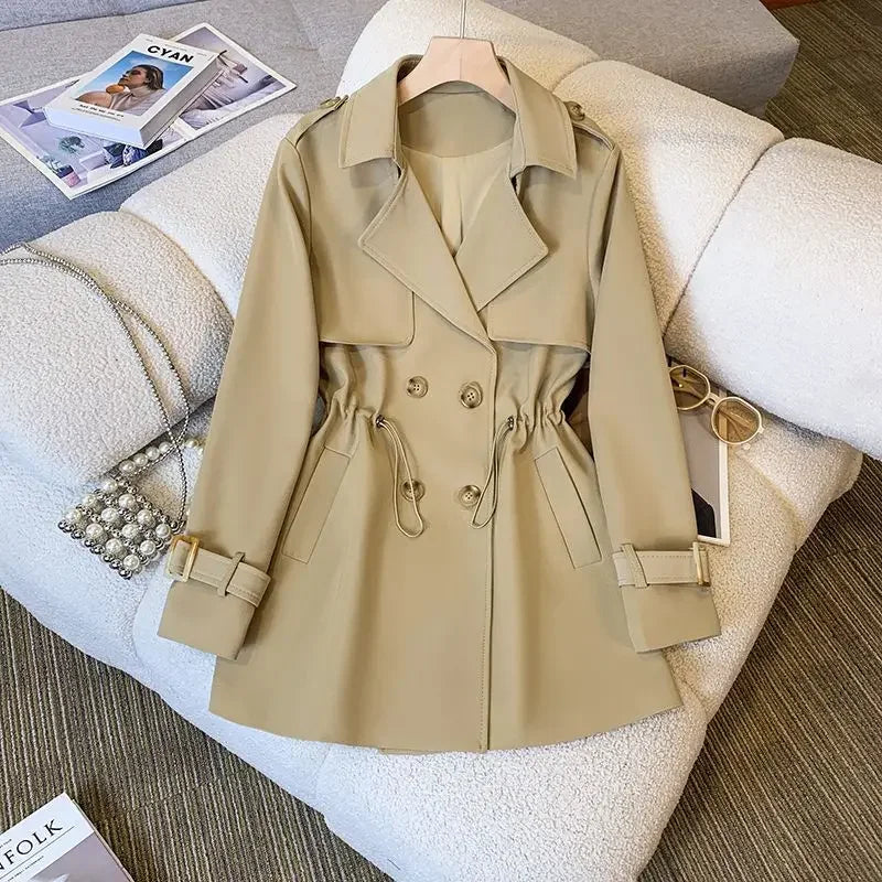 Elegante Middellange Trenchcoat voor Dames van Hoogwaardige Stof-trenchcoat dames-Calora-Khaki-M-Calora