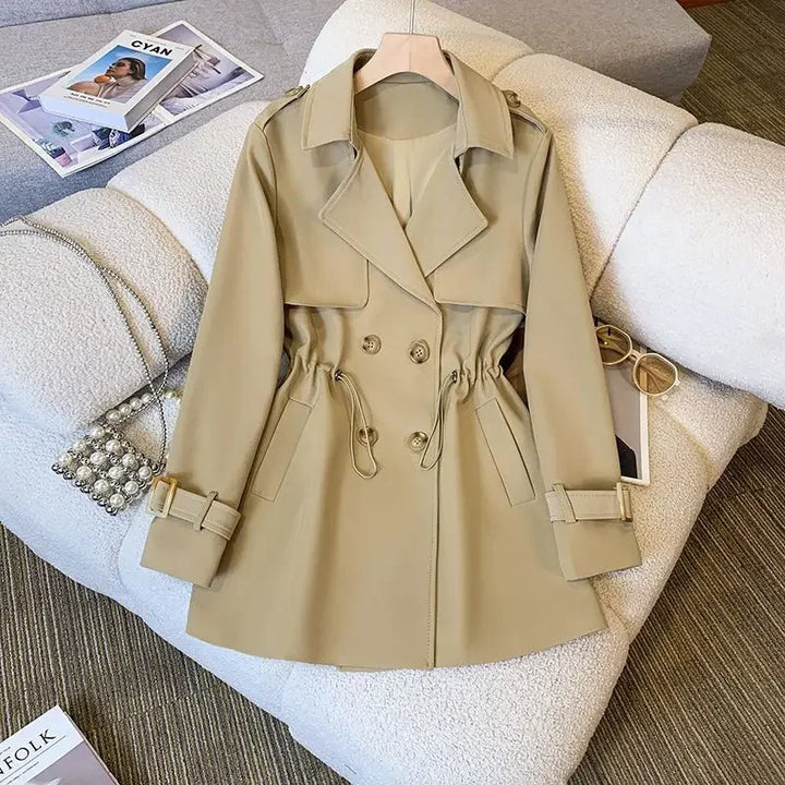 Elegante Middellange Trenchcoat voor Dames van Hoogwaardige Stof-trenchcoat dames-Calora-Khaki-M-Calora