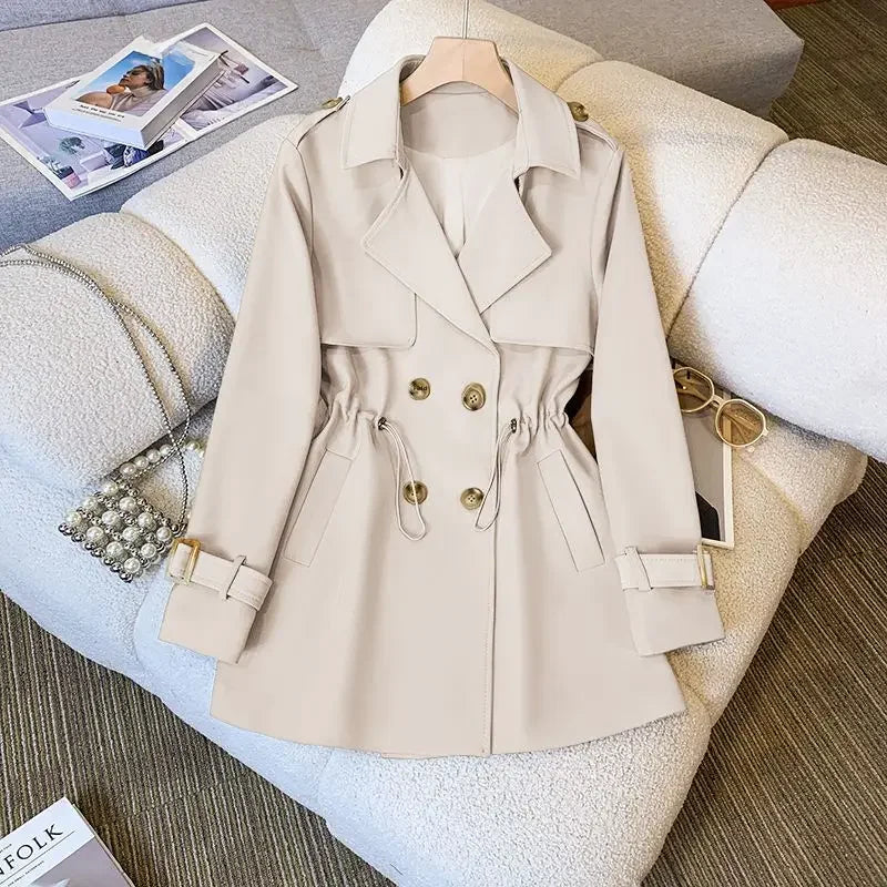 Elegante Middellange Trenchcoat voor Dames van Hoogwaardige Stof-trenchcoat dames-Calora-Wit-M-Calora