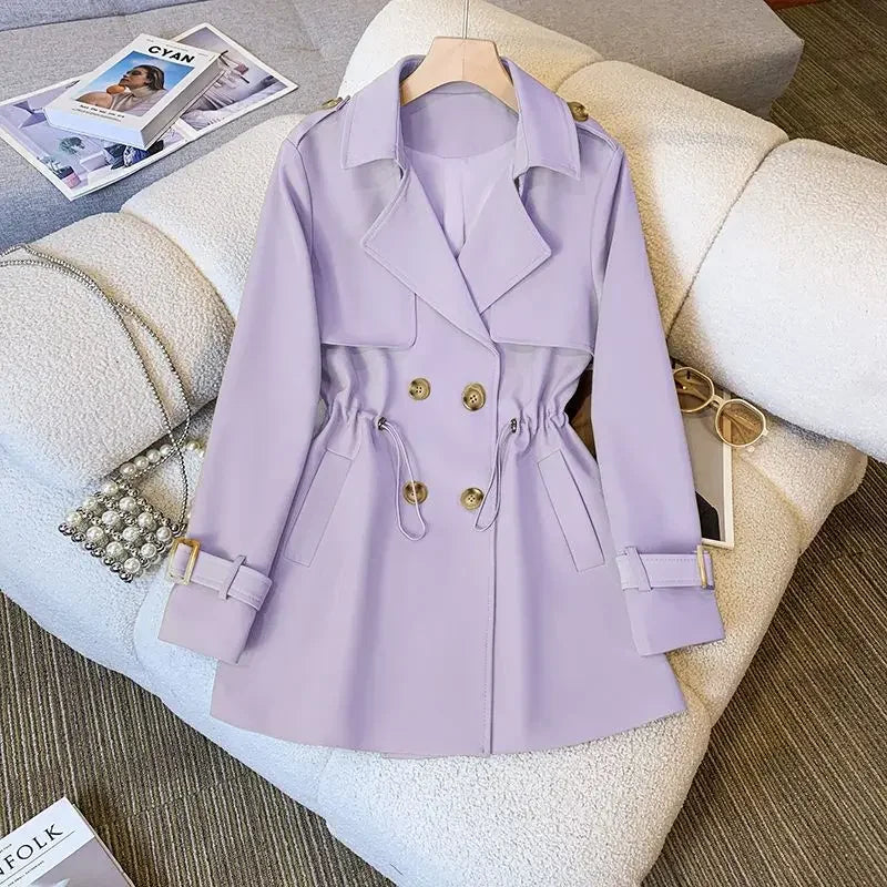 Elegante Middellange Trenchcoat voor Dames van Hoogwaardige Stof-trenchcoat dames-Calora-Zwart-M-Calora