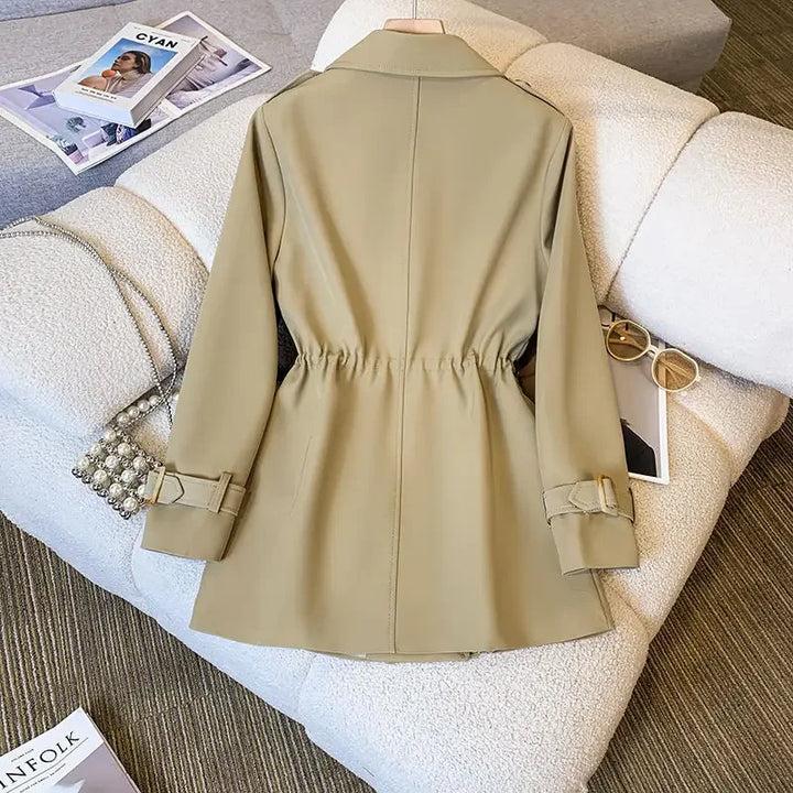 Elegante Middellange Trenchcoat voor Dames van Hoogwaardige Stof-trenchcoat dames-Calora-Zwart-M-Calora