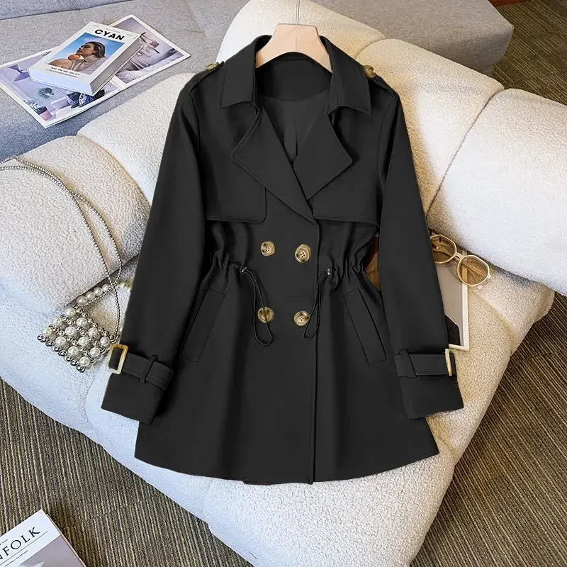 Elegante Middellange Trenchcoat voor Dames van Hoogwaardige Stof-trenchcoat dames-Calora-Zwart-M-Calora