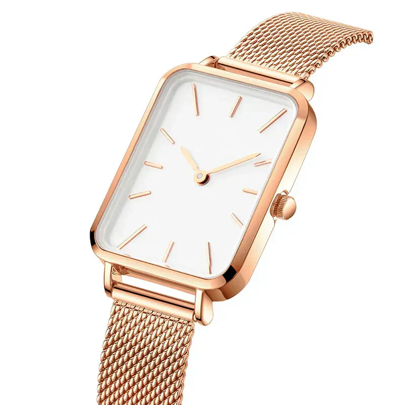 Elegante Rechthoekige Dameshorloge met stalen Armband-Horloges-Calora-Roségoud-Calora