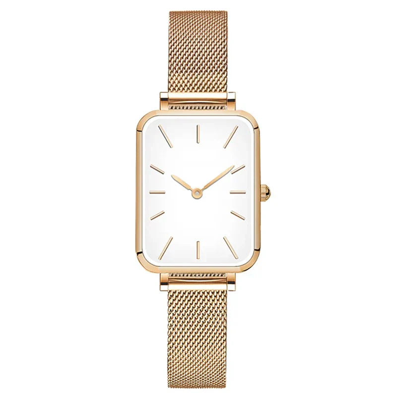 Elegante Rechthoekige Dameshorloge met stalen Armband-Horloges-Calora-Roségoud-Calora