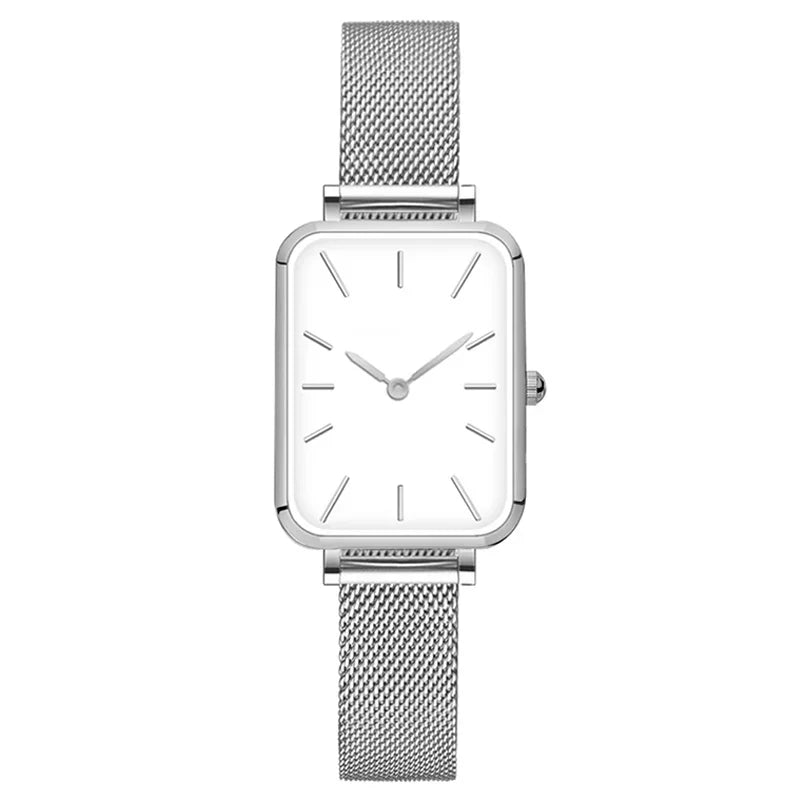 Elegante Rechthoekige Dameshorloge met stalen Armband-Horloges-Calora-Zilver-Calora