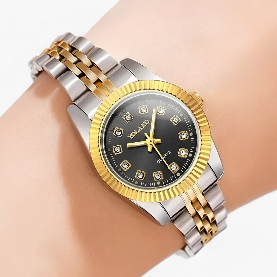 Elegante ronde Gouden armband Horloge-Horloges-Calora-Zwart-Calora