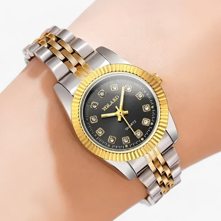 Elegante ronde Gouden armband Horloge-Horloges-Calora-Zwart-Calora