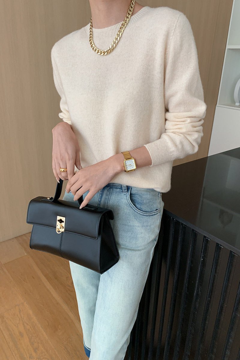 CALORA_ Elegante Ronde Hals Lange Mouw Gebreide Trui Blouse