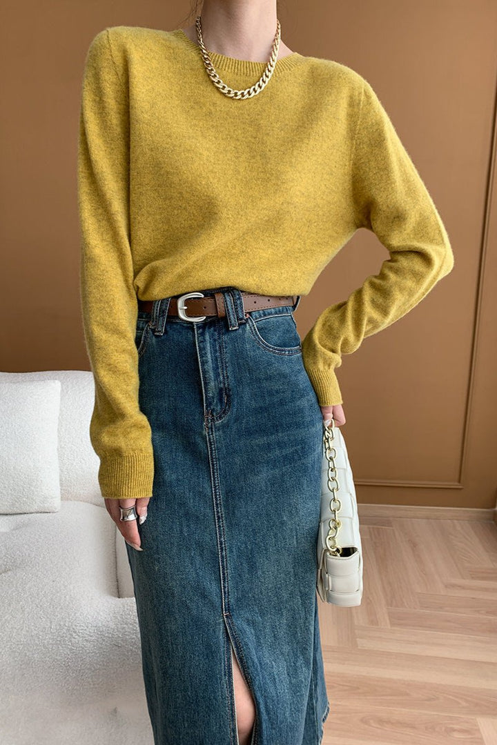 CALORA_ Elegante Ronde Hals Lange Mouw Gebreide Trui Blouse
