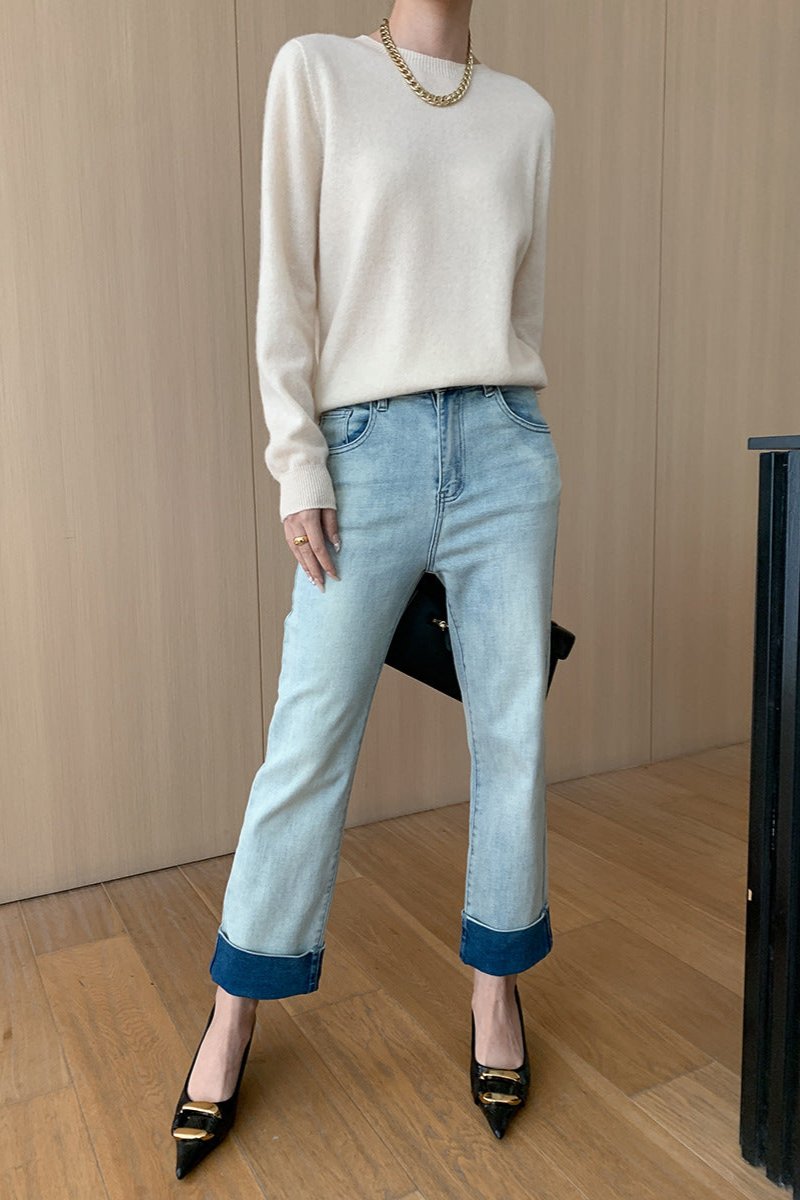 CALORA_ Elegante Ronde Hals Lange Mouw Gebreide Trui Blouse