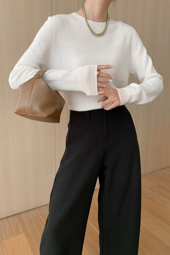 CALORA_ Elegante Ronde Hals Lange Mouw Gebreide Trui Blouse