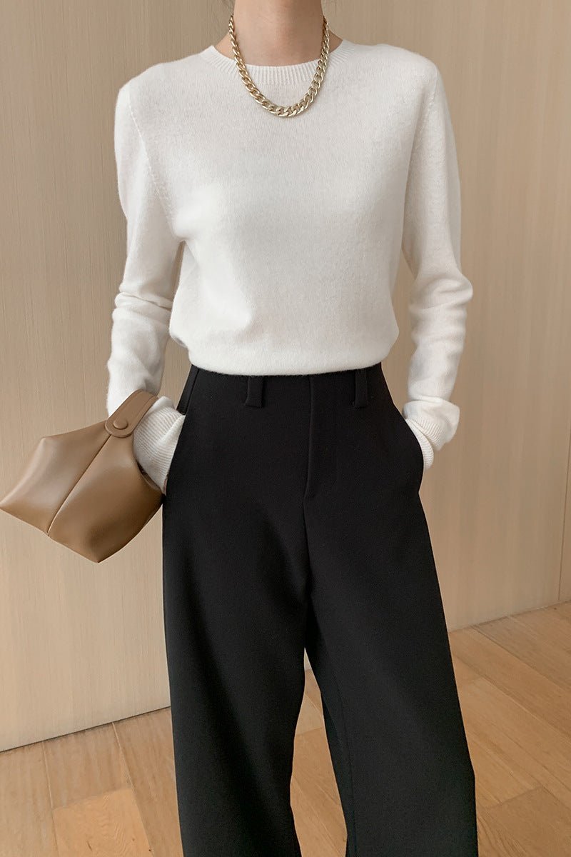 CALORA_ Elegante Ronde Hals Lange Mouw Gebreide Trui Blouse