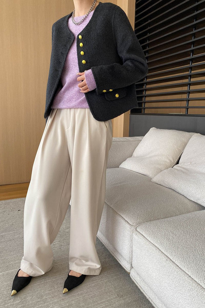 CALORA_ Elegante Ronde Hals Lange Mouw Gebreide Trui Blouse