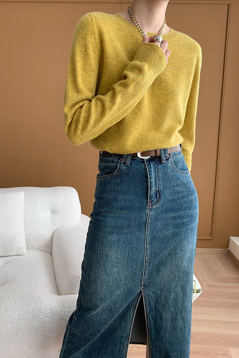 CALORA_ Elegante Ronde Hals Lange Mouw Gebreide Trui Blouse
