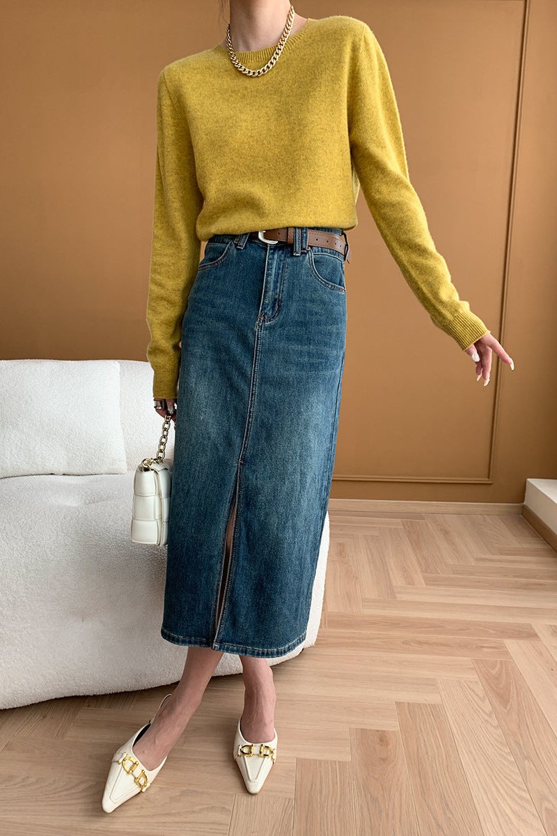 CALORA_ Elegante Ronde Hals Lange Mouw Gebreide Trui Blouse