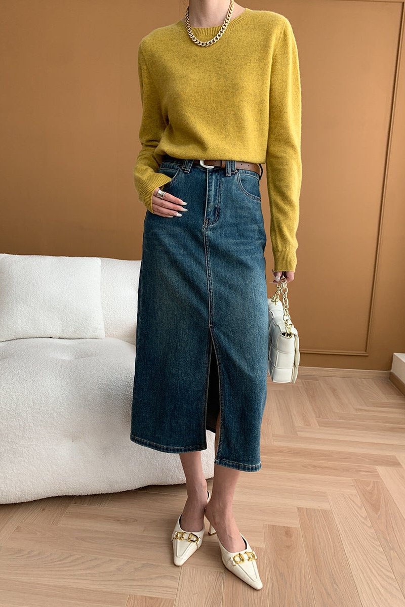 CALORA_ Elegante Ronde Hals Lange Mouw Gebreide Trui Blouse