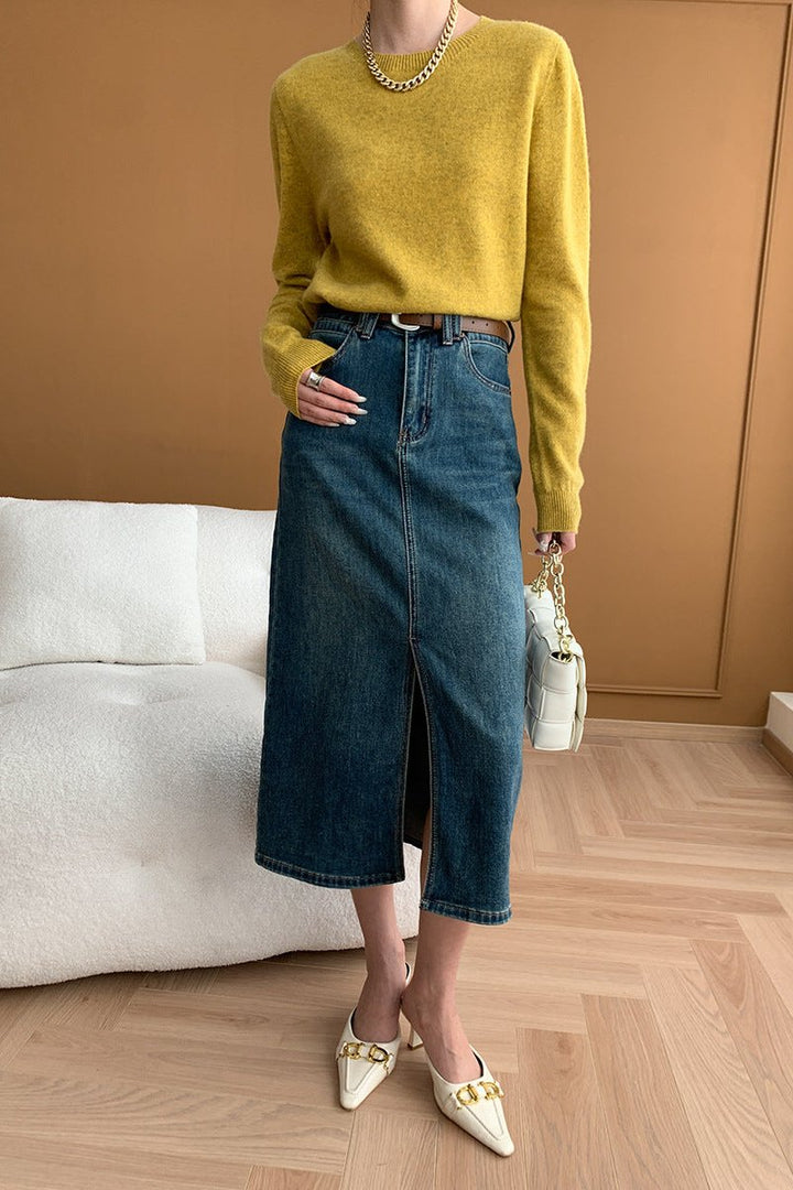 CALORA_ Elegante Ronde Hals Lange Mouw Gebreide Trui Blouse