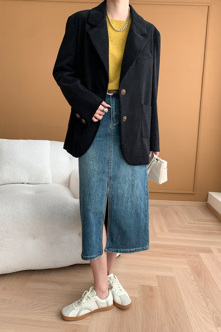 CALORA_ Elegante Ronde Hals Lange Mouw Gebreide Trui Blouse