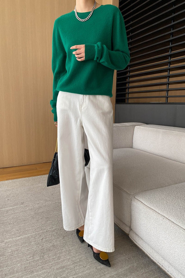 CALORA_ Elegante Ronde Hals Lange Mouw Gebreide Trui Blouse
