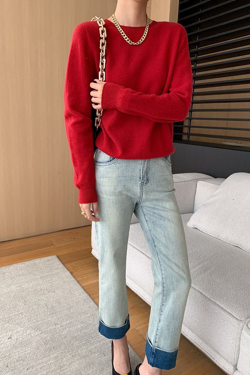 CALORA_ Elegante Ronde Hals Lange Mouw Gebreide Trui Blouse