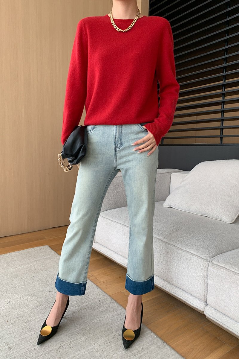 CALORA_ Elegante Ronde Hals Lange Mouw Gebreide Trui Blouse