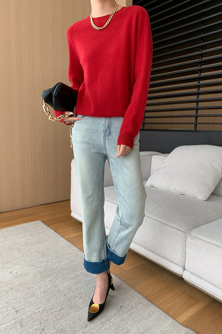 CALORA_ Elegante Ronde Hals Lange Mouw Gebreide Trui Blouse