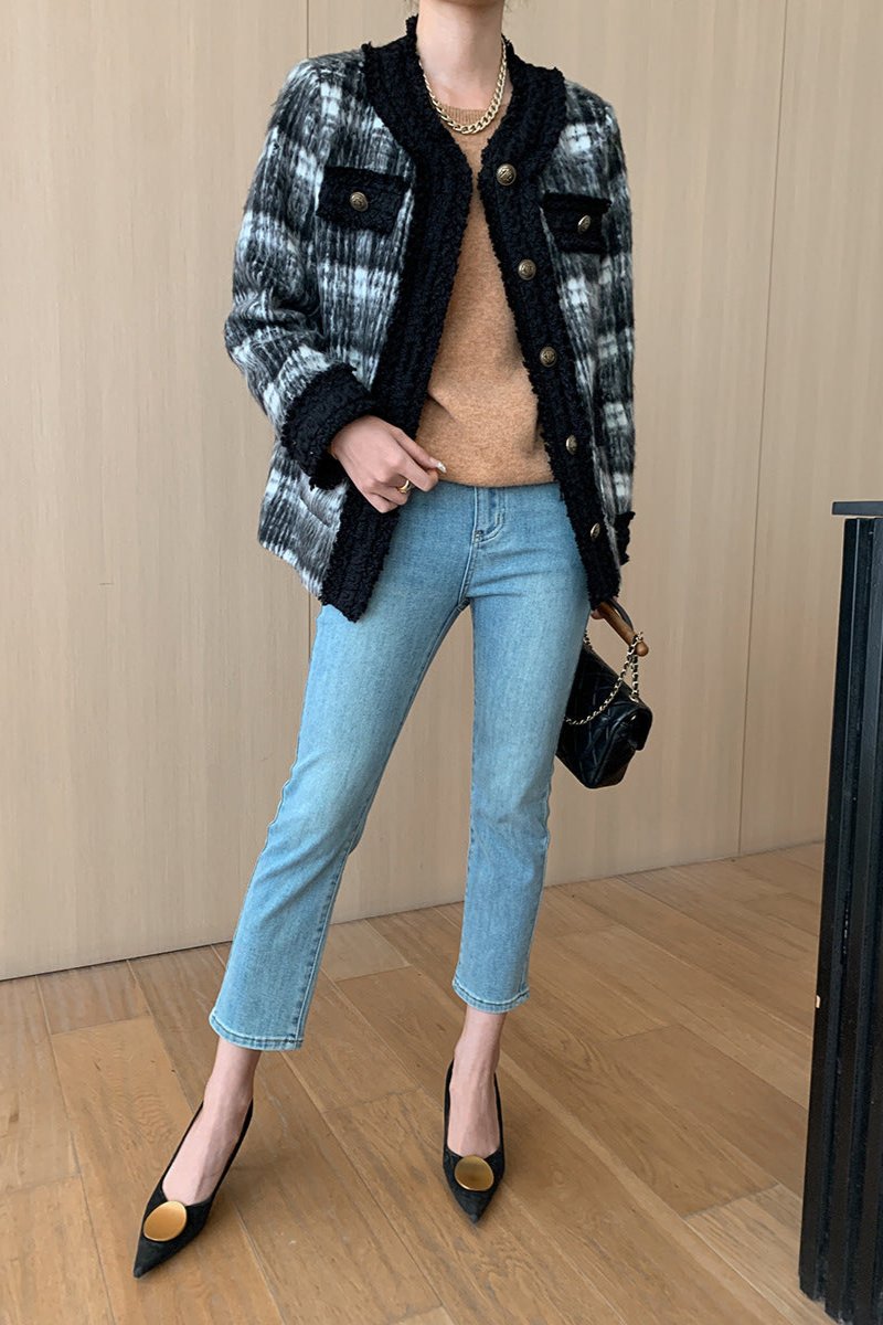 CALORA_ Elegante Ronde Hals Lange Mouw Gebreide Trui Blouse