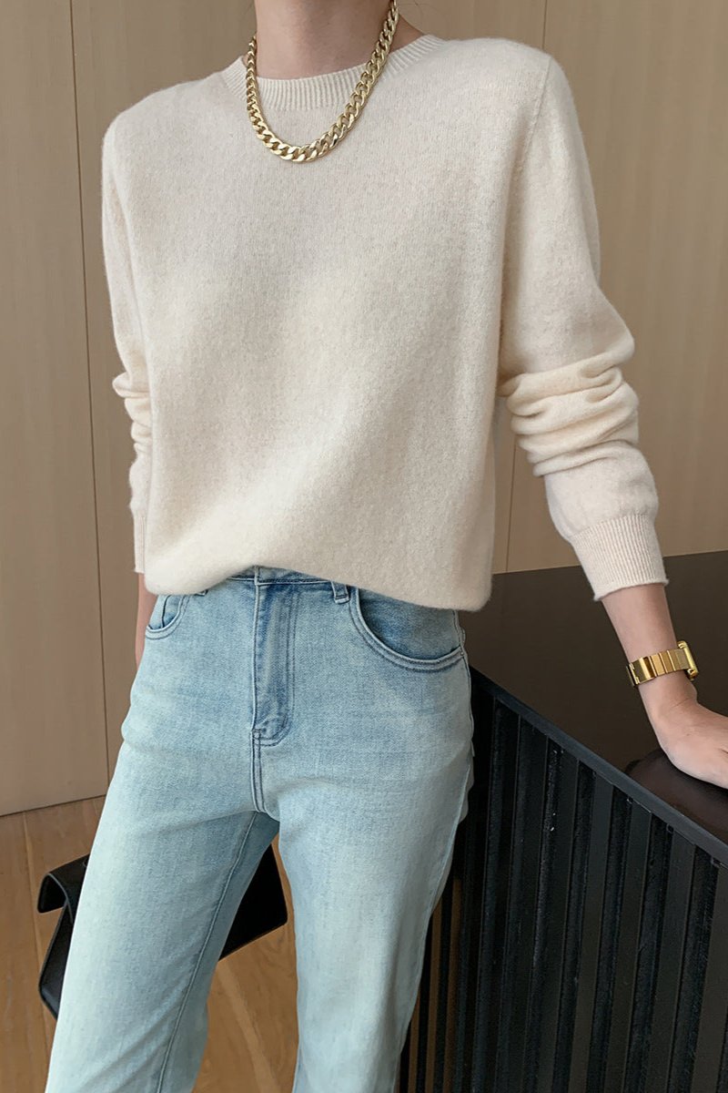 CALORA_ Elegante Ronde Hals Lange Mouw Gebreide Trui Blouse