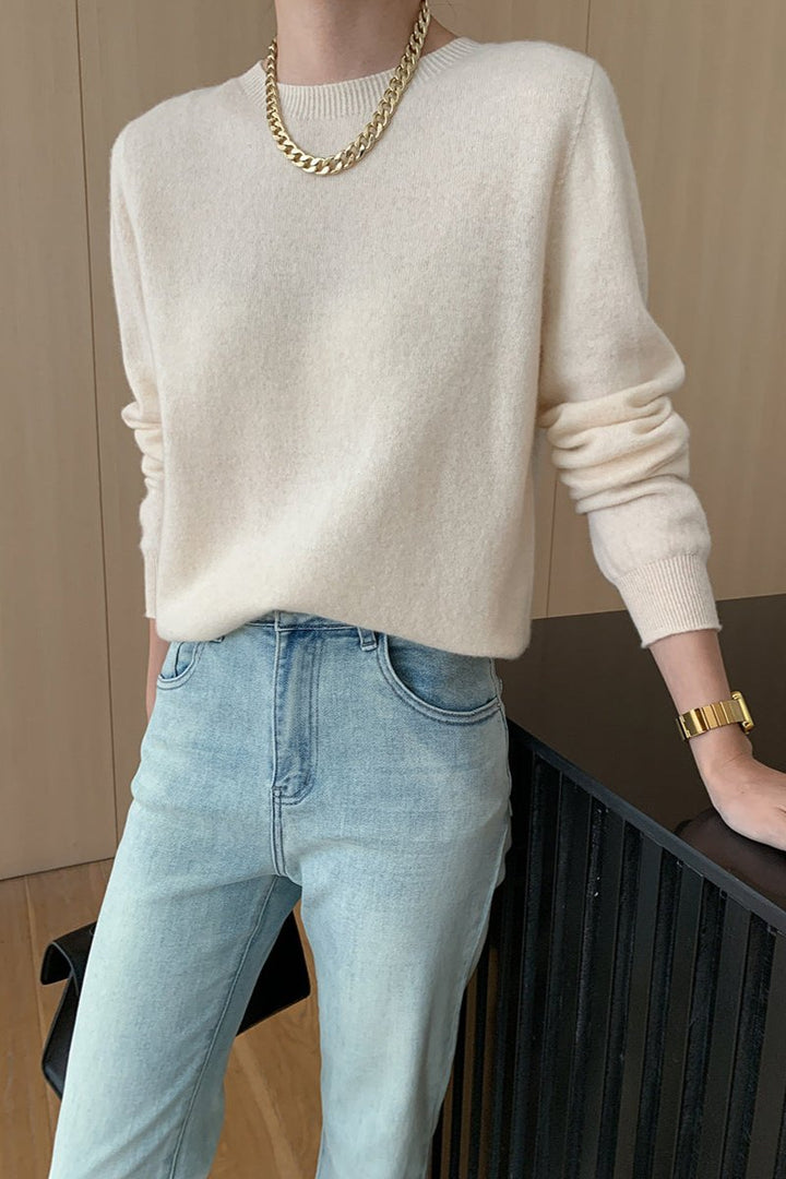 CALORA_ Elegante Ronde Hals Lange Mouw Gebreide Trui Blouse