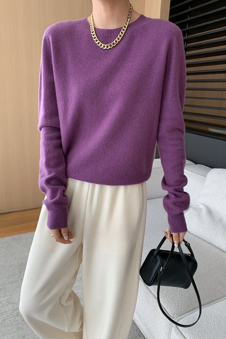 CALORA_ Elegante Ronde Hals Lange Mouw Gebreide Trui Blouse