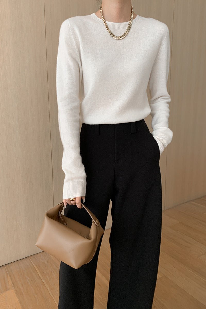 CALORA_ Elegante Ronde Hals Lange Mouw Gebreide Trui Blouse