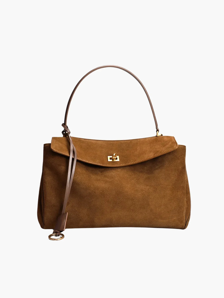 CALORA_ Elegante Suede Faux leren Handtas met Top Handvat en Twist Sluiting