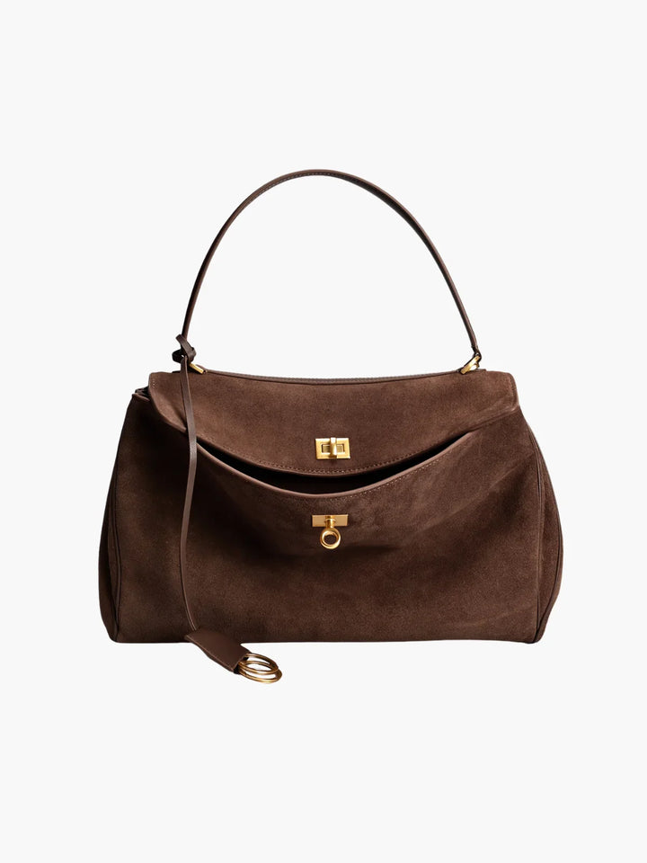 CALORA_ Elegante Suede Faux leren Handtas met Top Handvat en Twist Sluiting