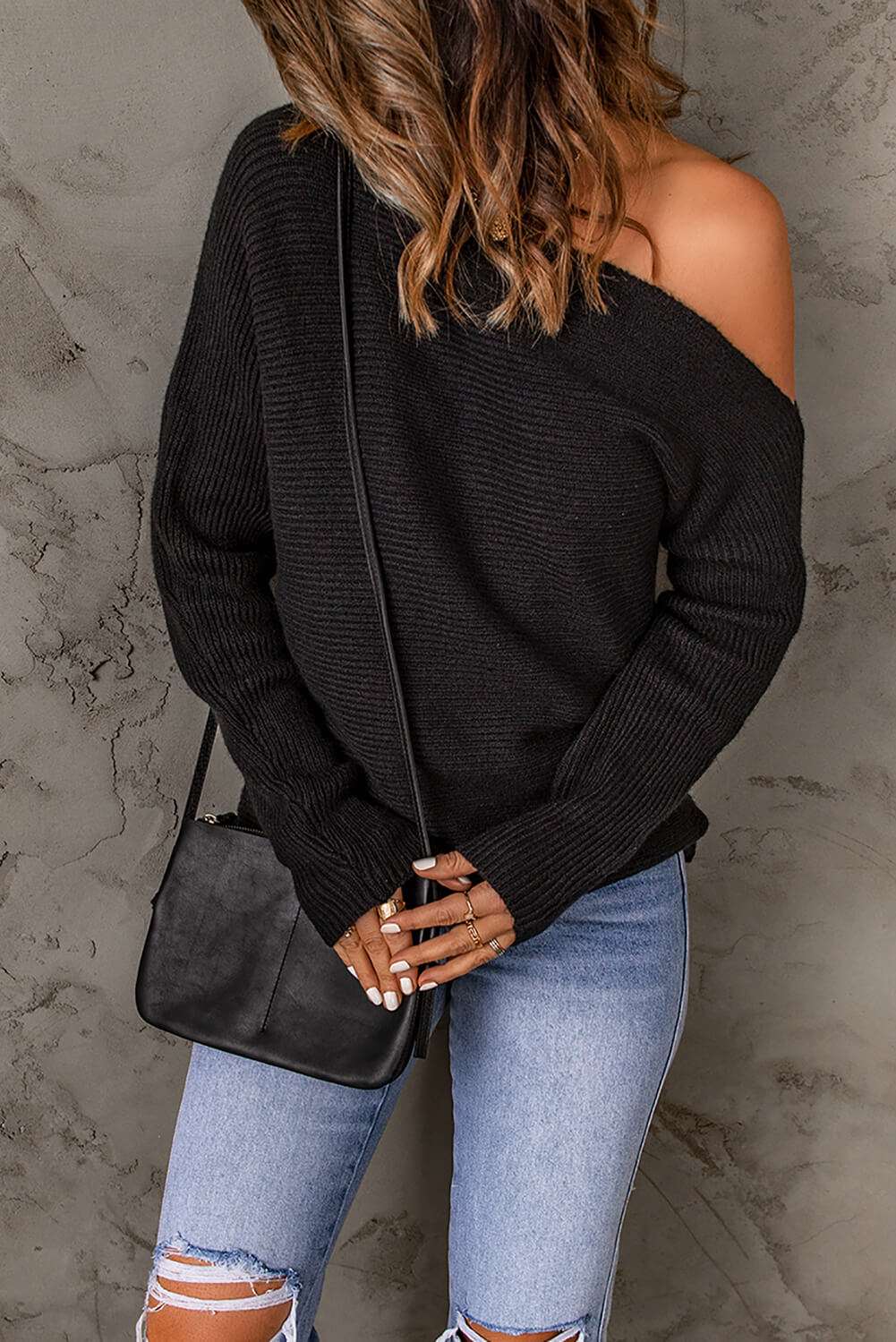 Elegante Top met één schouder-Shirts & Topjes-Calora-Zwart-S-Calora