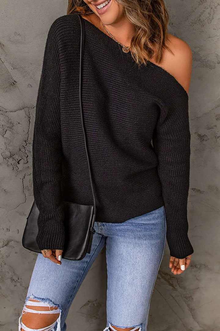 Elegante Top met één schouder-Shirts & Topjes-Calora-Zwart-S-Calora