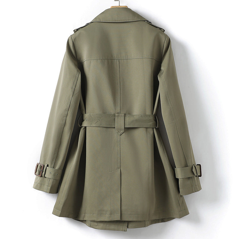 Elegante Trenchcoat met Revers en Ceintuur voor Dames-trenchcoat dames-Calora-Groen-S-Calora