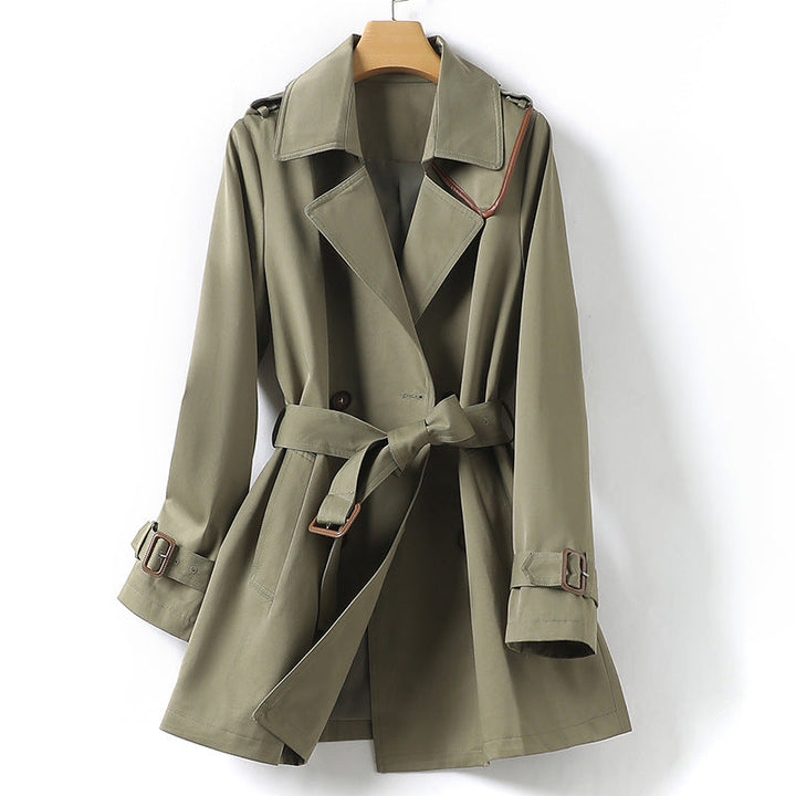 Elegante Trenchcoat met Revers en Ceintuur voor Dames-trenchcoat dames-Calora-Groen-S-Calora
