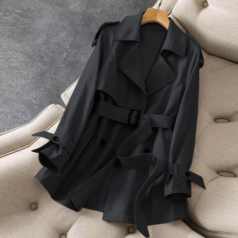 Elegante Trenchcoat met Revers en Ceintuur voor Dames-trenchcoat dames-Calora-Zwart-S-Calora