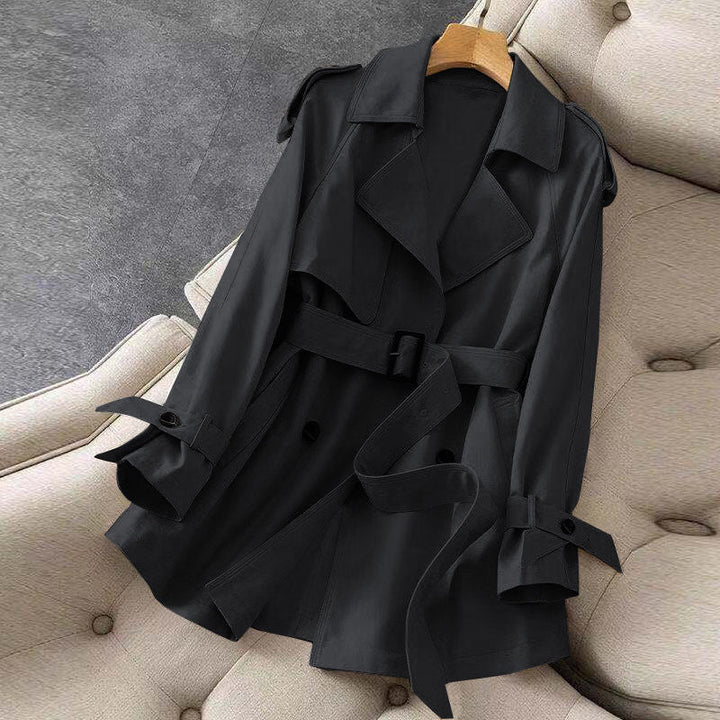 Elegante Trenchcoat met Revers en Ceintuur voor Dames-trenchcoat dames-Calora-Zwart-S-Calora
