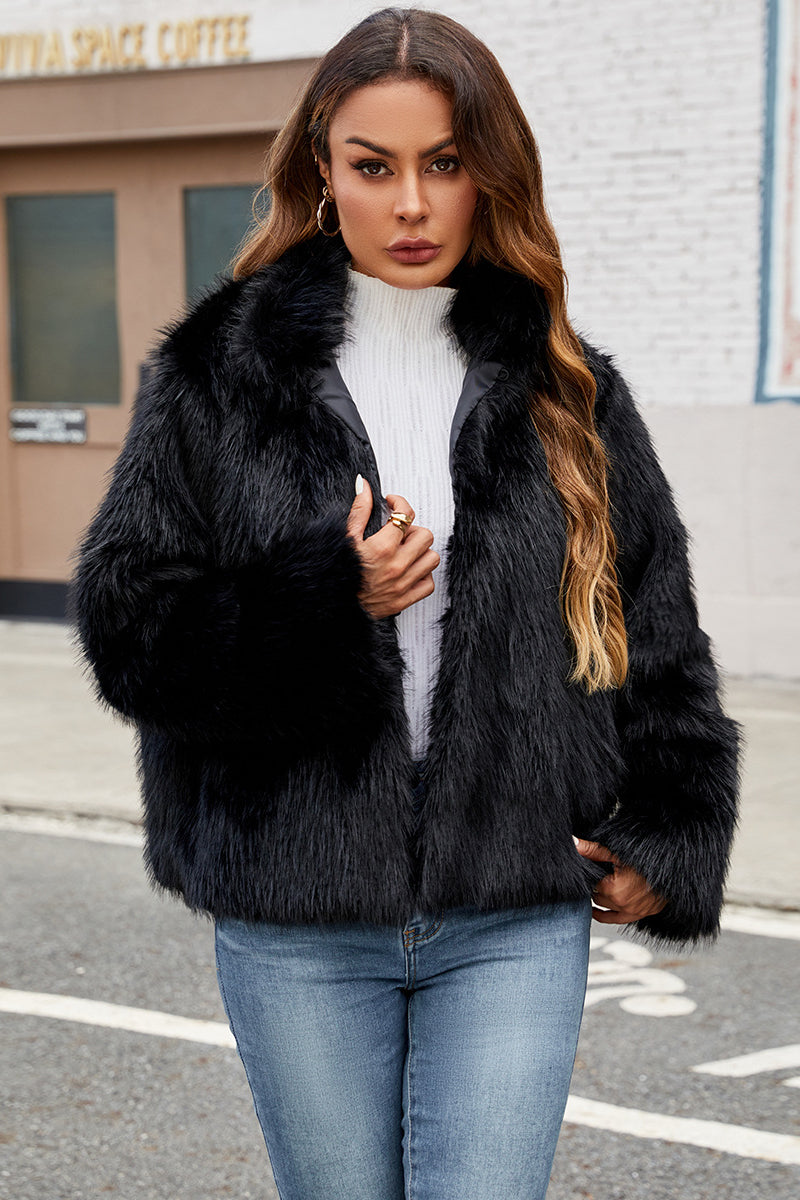 CALORA_ Elegante Winterjas van Neppels met Zachte Bontafwerking