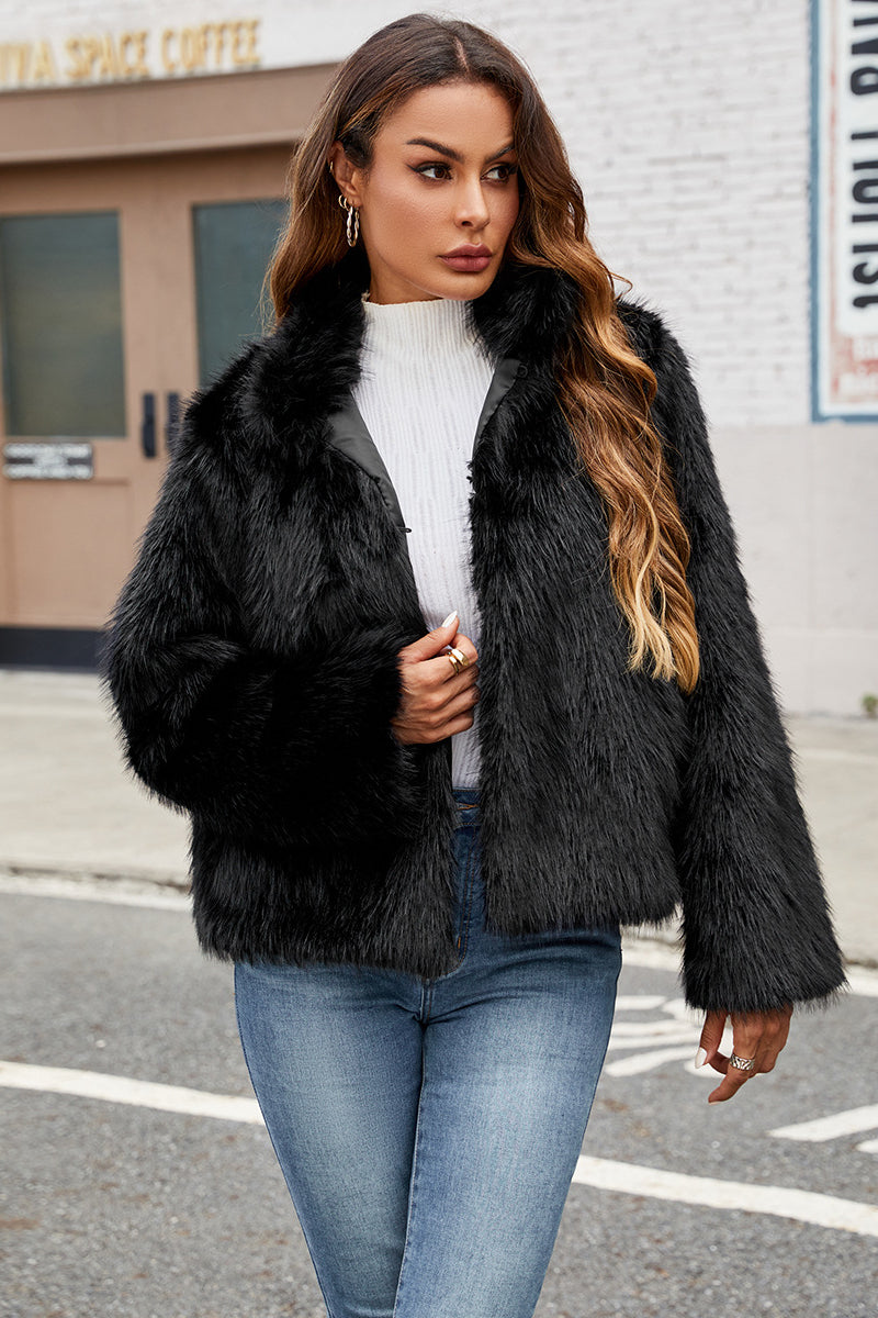 CALORA_ Elegante Winterjas van Neppels met Zachte Bontafwerking