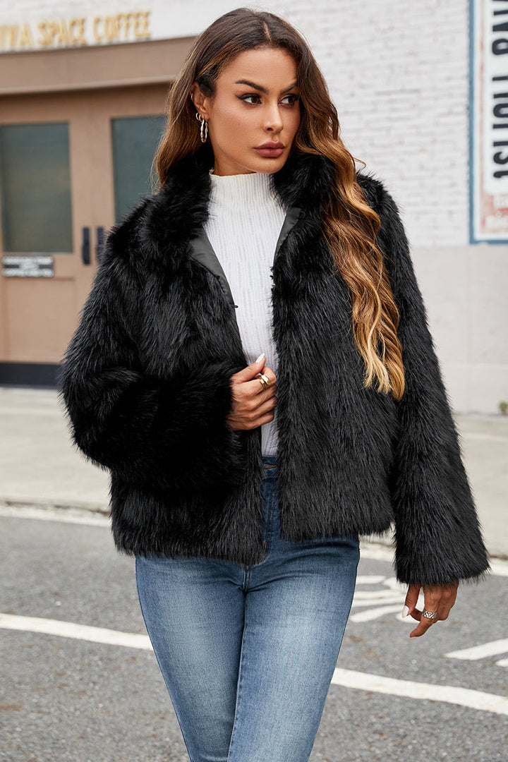 CALORA_ Elegante Winterjas van Neppels met Zachte Bontafwerking