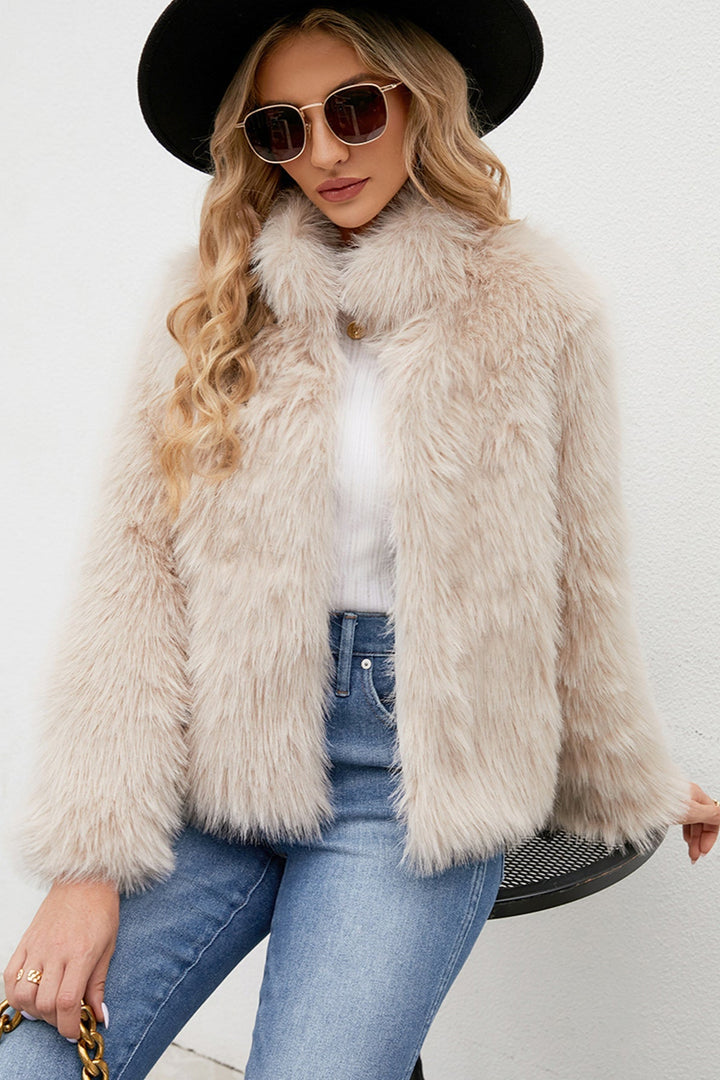 CALORA_ Elegante Winterjas van Neppels met Zachte Bontafwerking