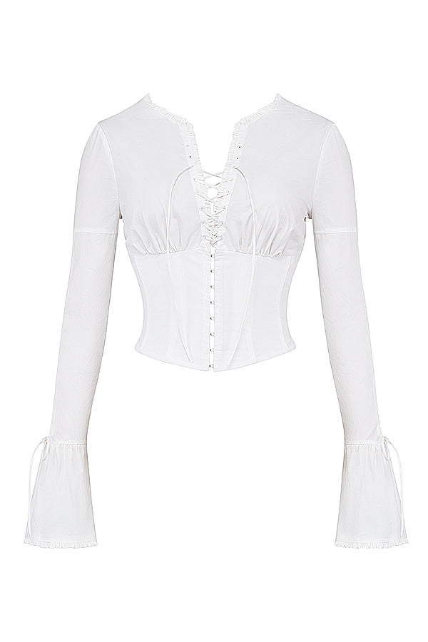 Elegante witte kanten top voor dames van Sorrelina-Blouses-Calora-XS-Calora