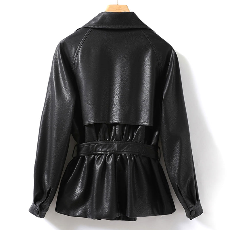 Eliane | Dames leren jas met riem in de taille-Leren Jassen-Calora-Bruin-M-Calora