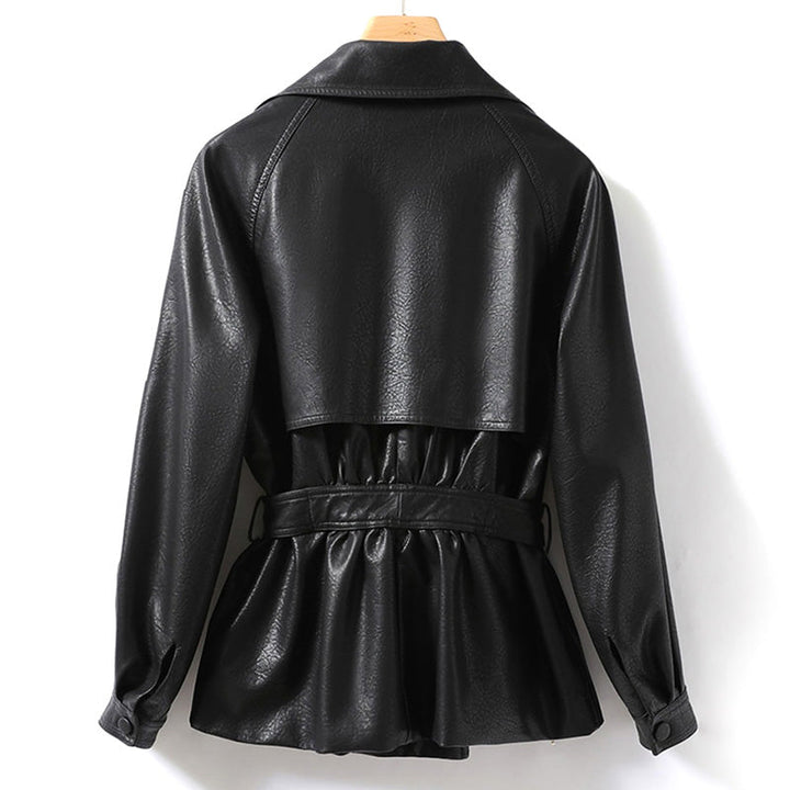 Eliane | Dames leren jas met riem in de taille-Leren Jassen-Calora-Bruin-M-Calora