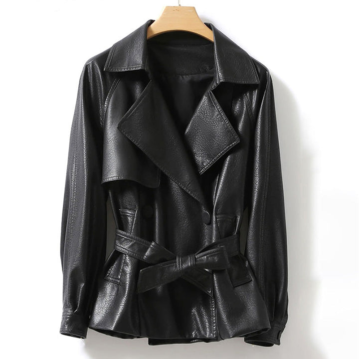 Eliane | Dames leren jas met riem in de taille-Leren Jassen-Calora-Zwart-M-Calora