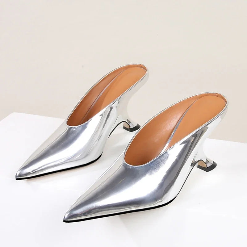 Elkyn | Stijlvolle Dames Mules met Hoge Hakken-Hakken-Calora-Zilver-35-Calora
