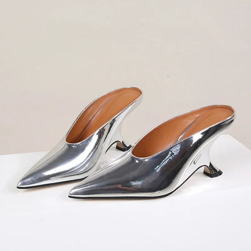 Elkyn | Stijlvolle Dames Mules met Hoge Hakken-Hakken-Calora-Zilver-35-Calora